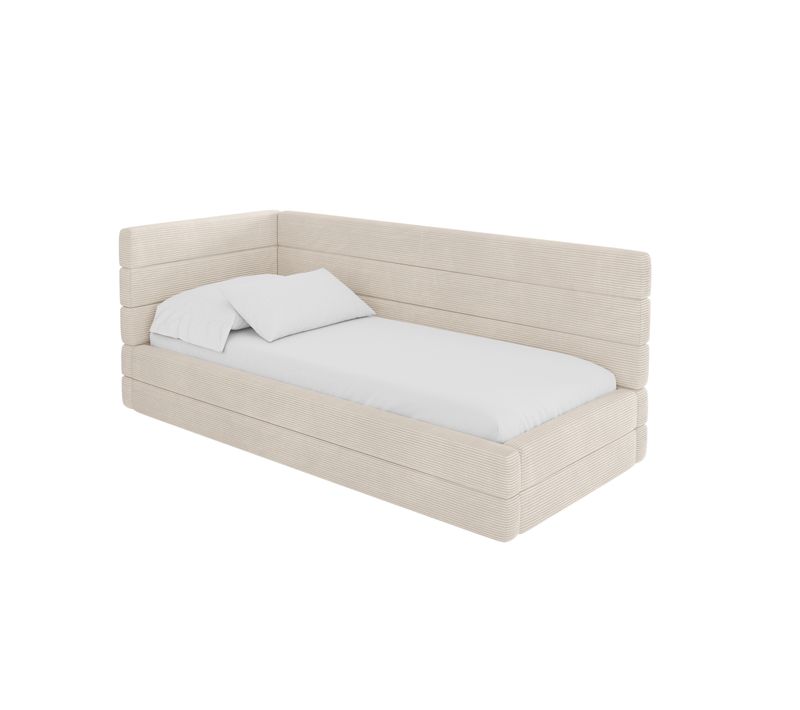 Lit Adolescent Droit Avec Rangement Bemy 100x200cm Beige En Velours Côtelé