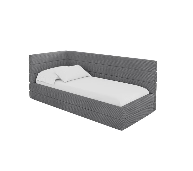 Lit Adolescent Droit Avec Rangement Bemy 90x200cm Gris Foncé En Velours Côtelé