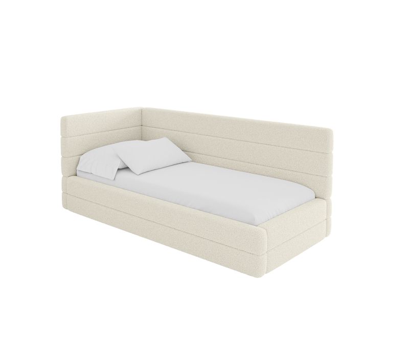 Lit Adolescent Droit Avec Rangement Bemy 80x200cm Beige En Bouclé