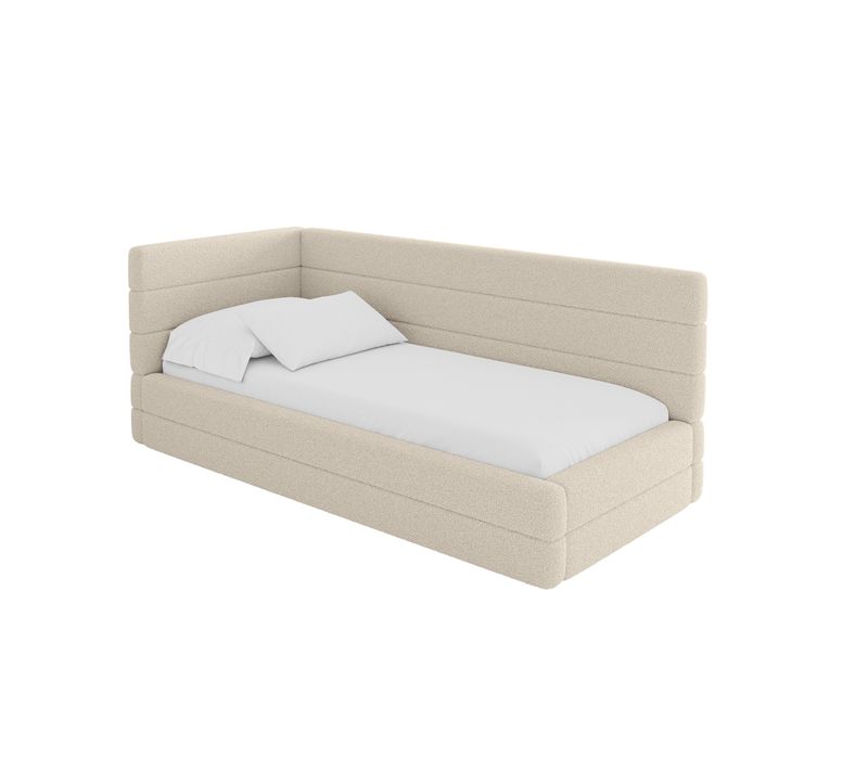 Lit Adolescent Droit Avec Rangement Bemy 100x200cm Beige Foncé En Bouclé