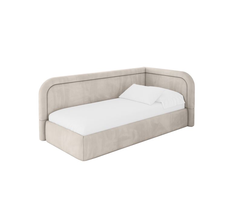 Lit Adolescent Gauche Avec Rangement Jovy 80x200cm Beige En Velours