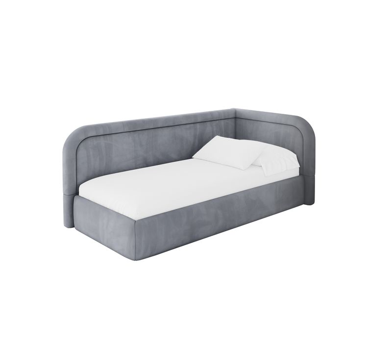 Lit Adolescent Gauche Avec Rangement Jovy 80x200cm Gris En Velours