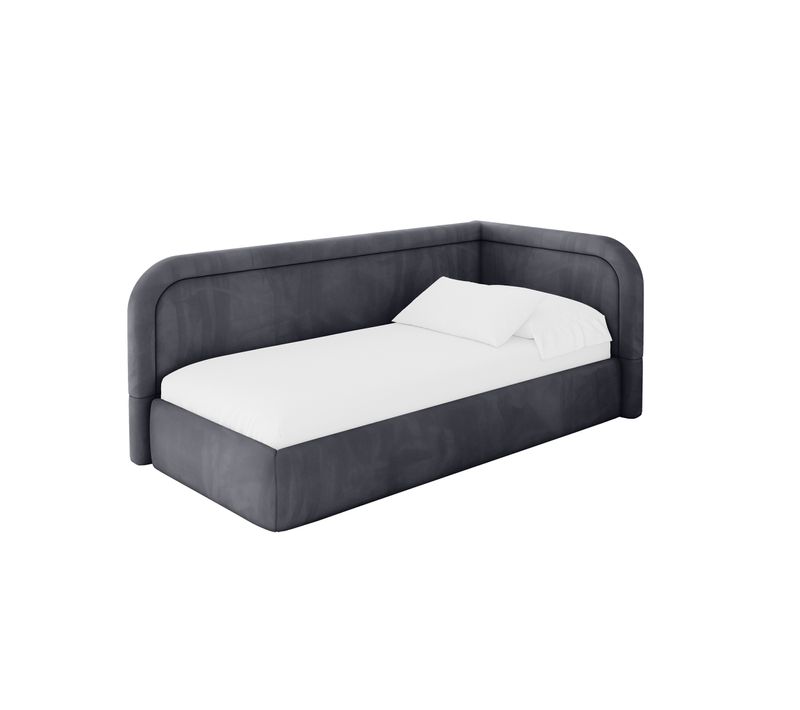 Lit Adolescent Gauche Avec Rangement Jovy 90x200cm Gris Foncé En Velours