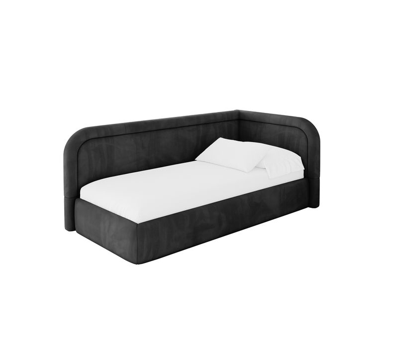 Lit Adolescent Gauche Avec Rangement Jovy 100x200cm Noir En Velours