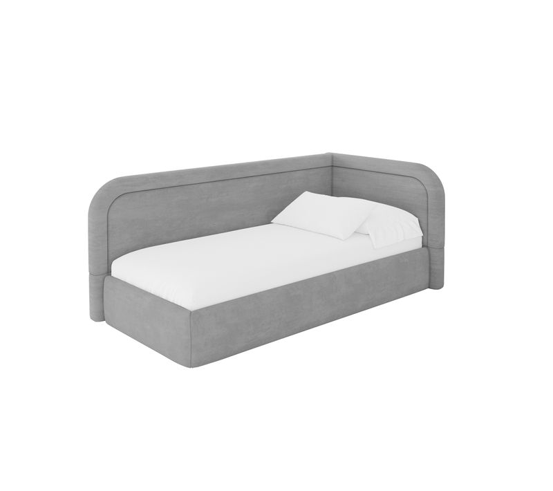 Lit Adolescent Gauche Avec Rangement Jovy 80x200cm Gris Cendré En Velours