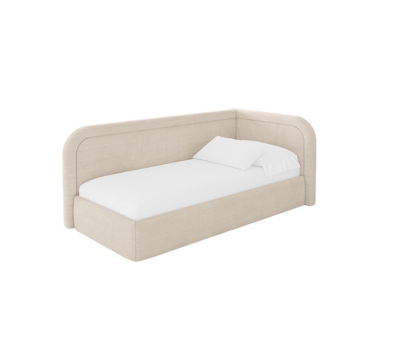 Lit Adolescent Gauche Avec Rangement Jovy 80x200cm Beige En Velours Côtelé