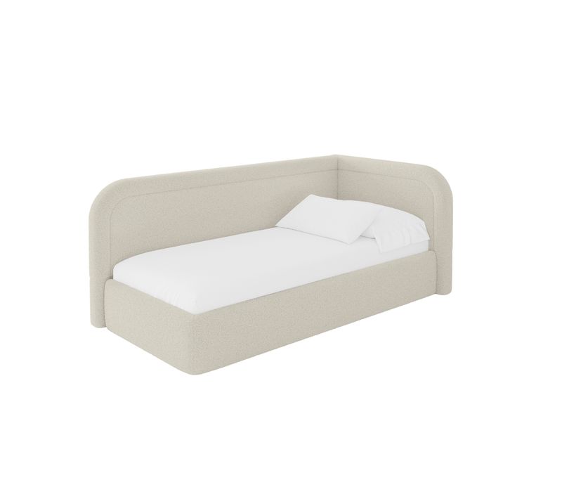 Lit Adolescent Gauche Avec Rangement Jovy 100x200cm Beige En Bouclé