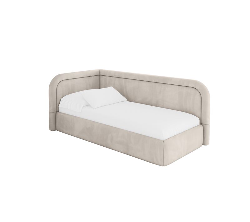 Lit Adolescent Droit Avec Rangement Jovy 80x200cm Beige En Velours