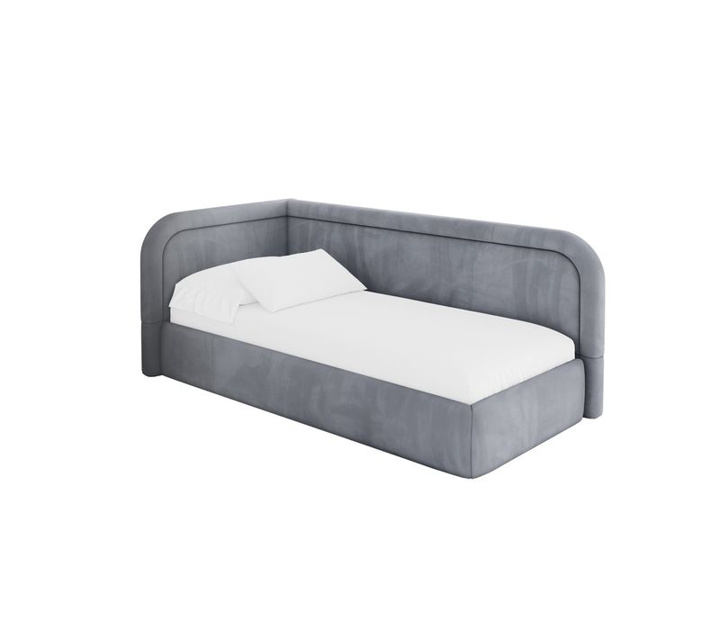 Lit Adolescent Droit Avec Rangement Jovy 100x200cm Gris En Velours