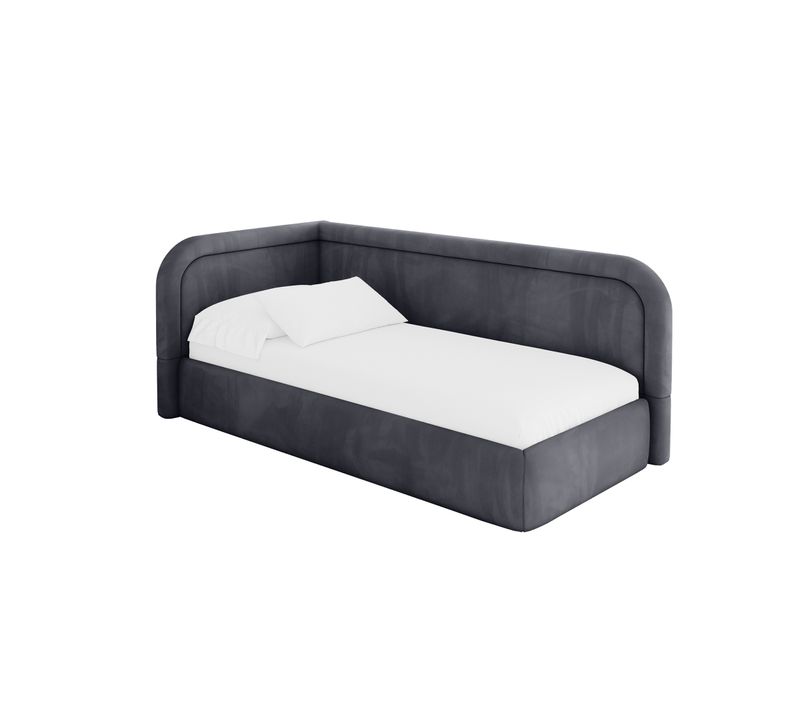 Lit Adolescent Droit Avec Rangement Jovy 80x200cm Gris Foncé En Velours