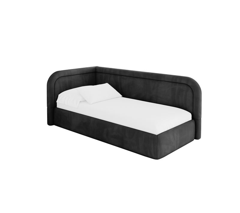 Lit Adolescent Droit Avec Rangement Jovy 90x200cm Noir En Velours