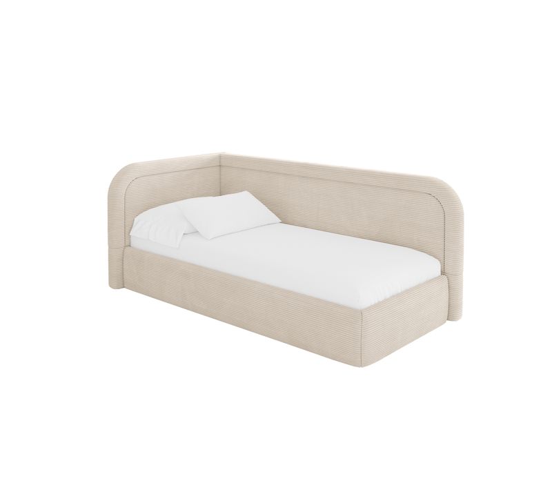 Lit Adolescent Droit Avec Rangement Jovy 100x200cm Beige En Velours Côtelé