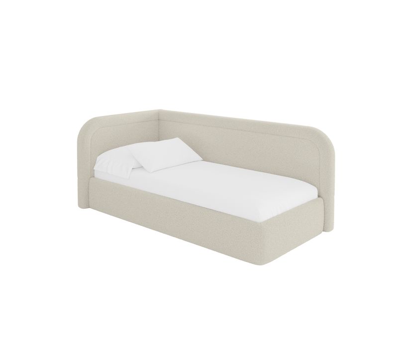 Lit Adolescent Droit Avec Rangement Jovy 80x200cm Beige En Bouclé