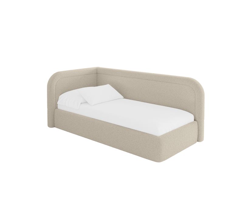 Lit Adolescent Droit Avec Rangement Jovy 80x200cm Beige Foncé En Bouclé