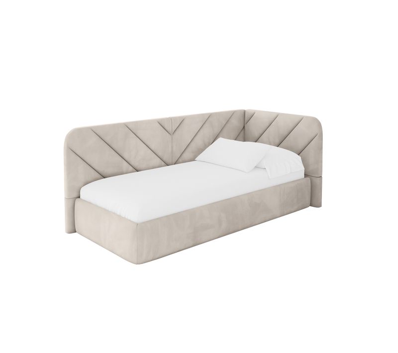 Lit Adolescent Gauche Avec Rangement Fiky 90x200cm Beige En Velours
