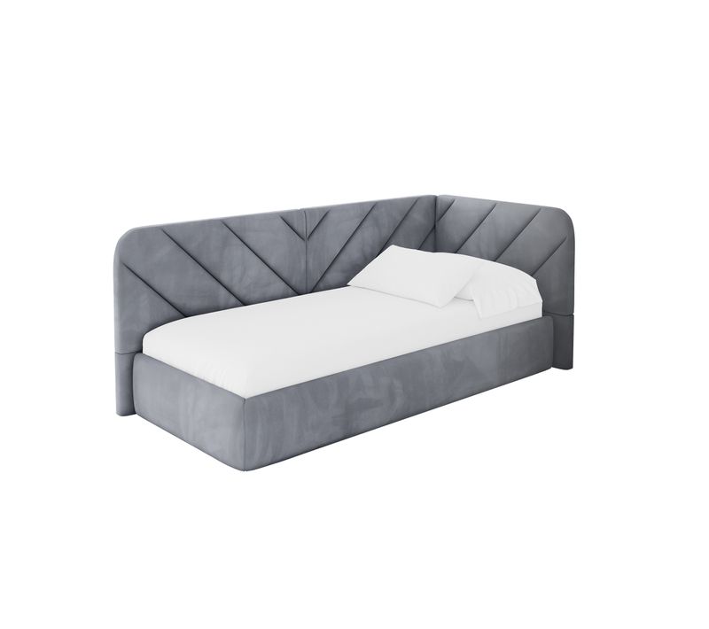 Lit Adolescent Gauche Avec Rangement Fiky 80x200cm Gris En Velours