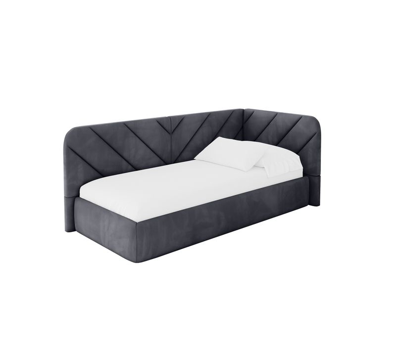 Lit Adolescent Gauche Avec Rangement Fiky 100x200cm Gris Foncé En Velours