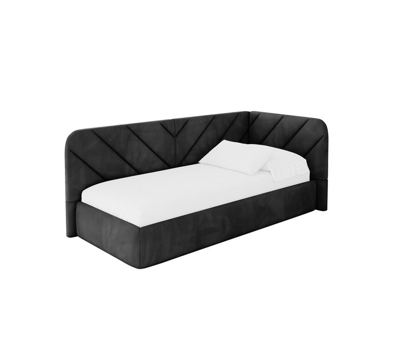 Lit Adolescent Gauche Avec Rangement Fiky 90x200cm Noir En Velours
