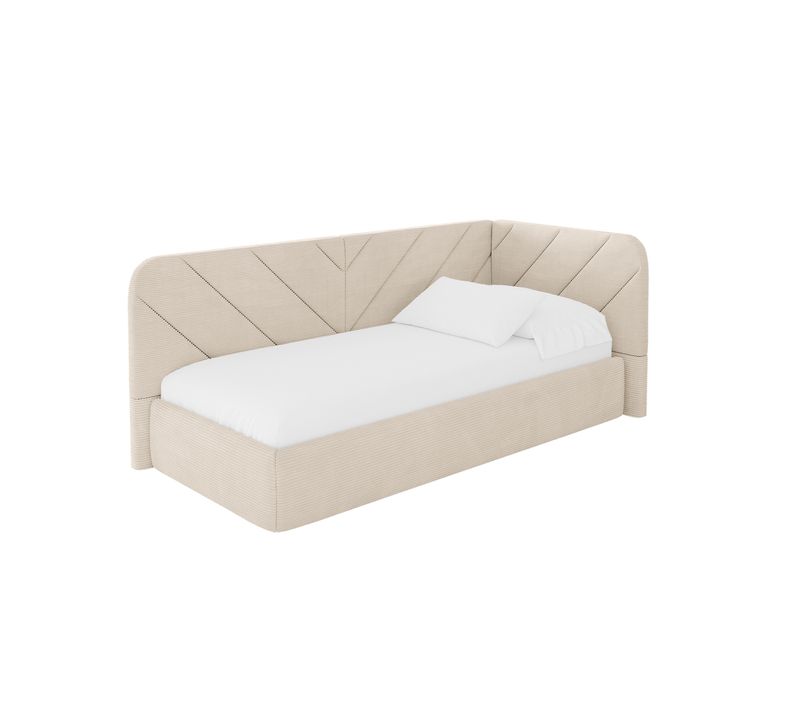 Lit Adolescent Gauche Avec Rangement Fiky 80x200cm Beige En Velours Côtelé