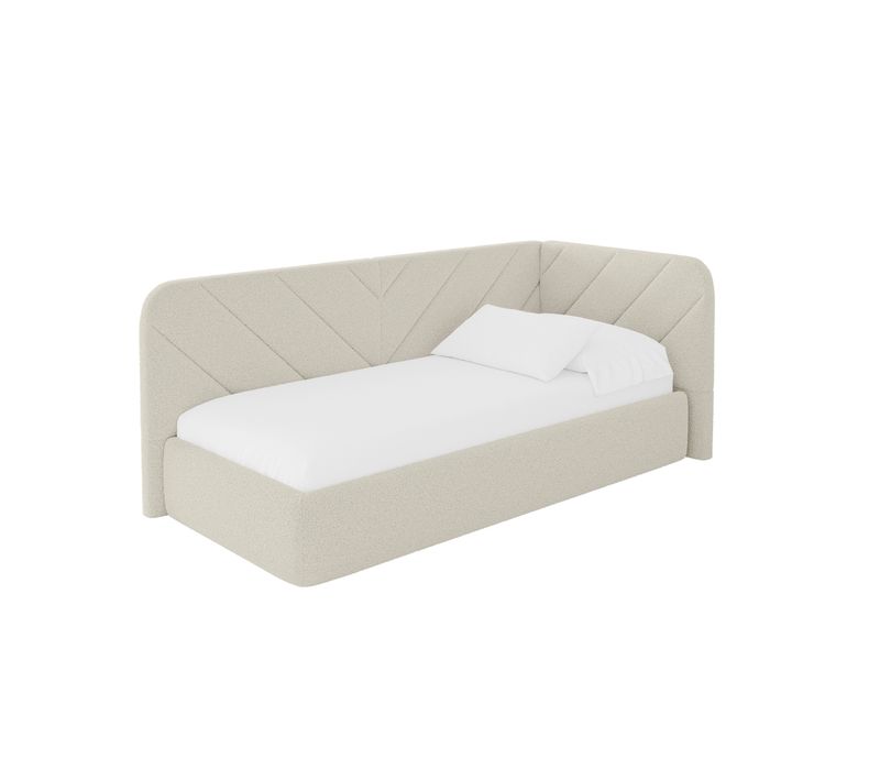 Lit Adolescent Gauche Avec Rangement Fiky 100x200cm Beige En Bouclé