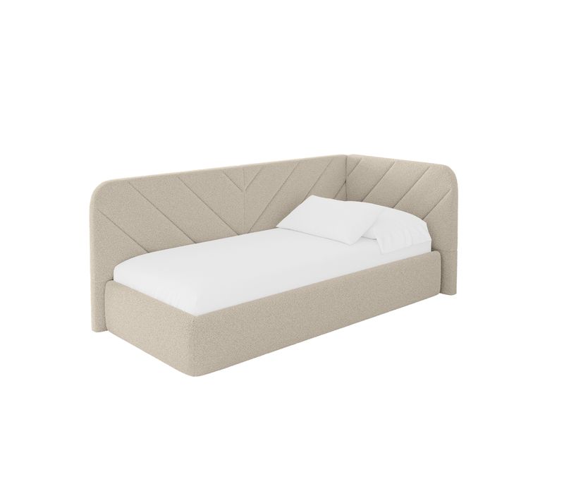 Lit Adolescent Gauche Avec Rangement Fiky 100x200cm Beige Foncé En Bouclé
