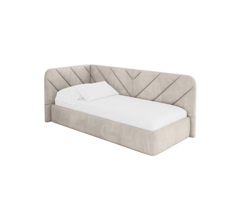 Lit Adolescent Droit Avec Rangement Fiky 80x200cm Beige En Velours