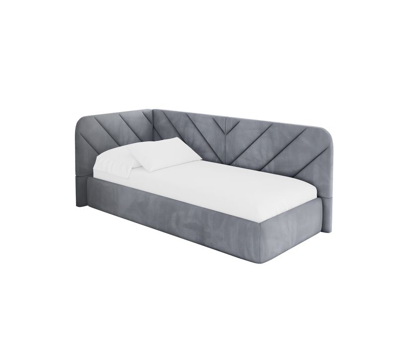 Lit Adolescent Droit Avec Rangement Fiky 90x200cm Gris En Velours