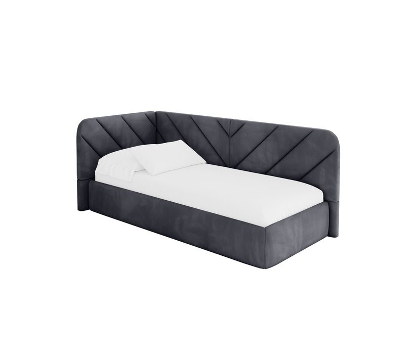 Lit Adolescent Droit Avec Rangement Fiky 80x200cm Gris Foncé En Velours