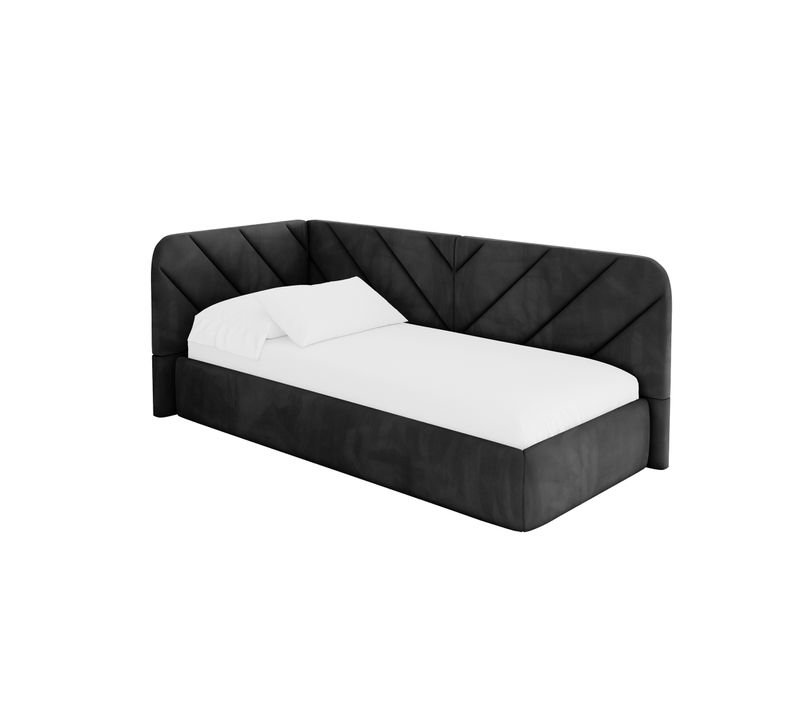 Lit Adolescent Droit Avec Rangement Fiky 80x200cm Noir En Velours