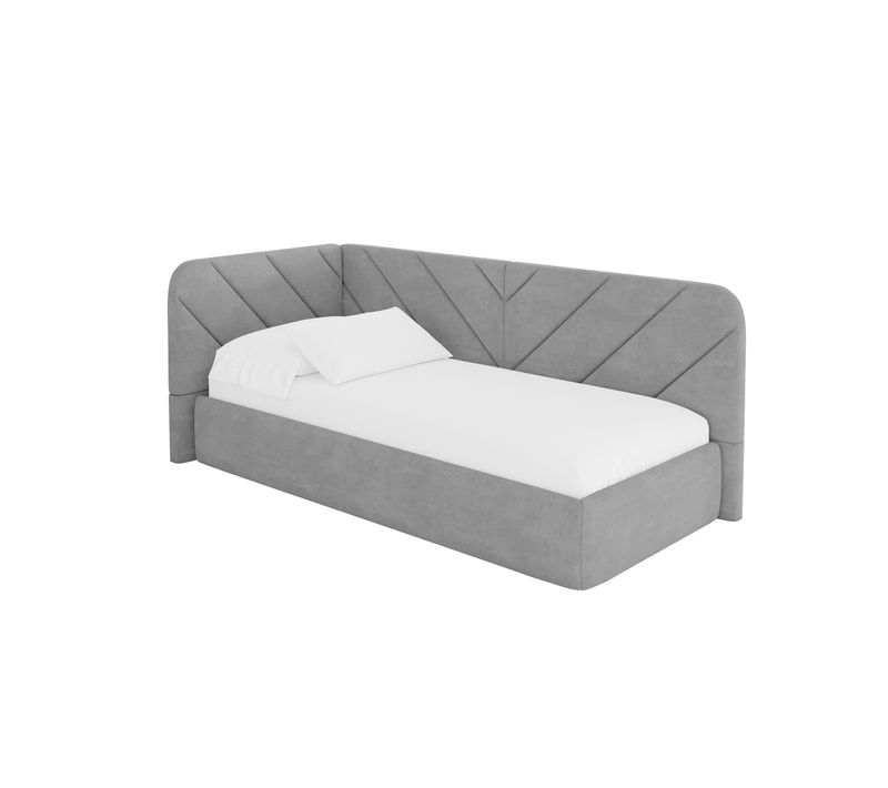 Lit Adolescent Droit Avec Rangement Fiky 80x200cm Gris Cendré En Velours