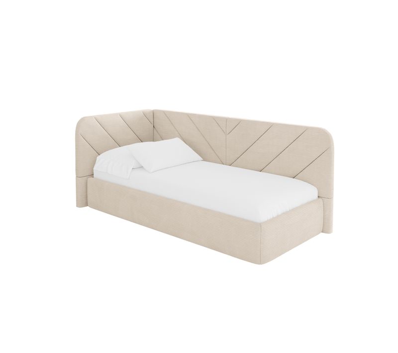 Lit Adolescent Droit Avec Rangement Fiky 80x200cm Beige En Velours Côtelé