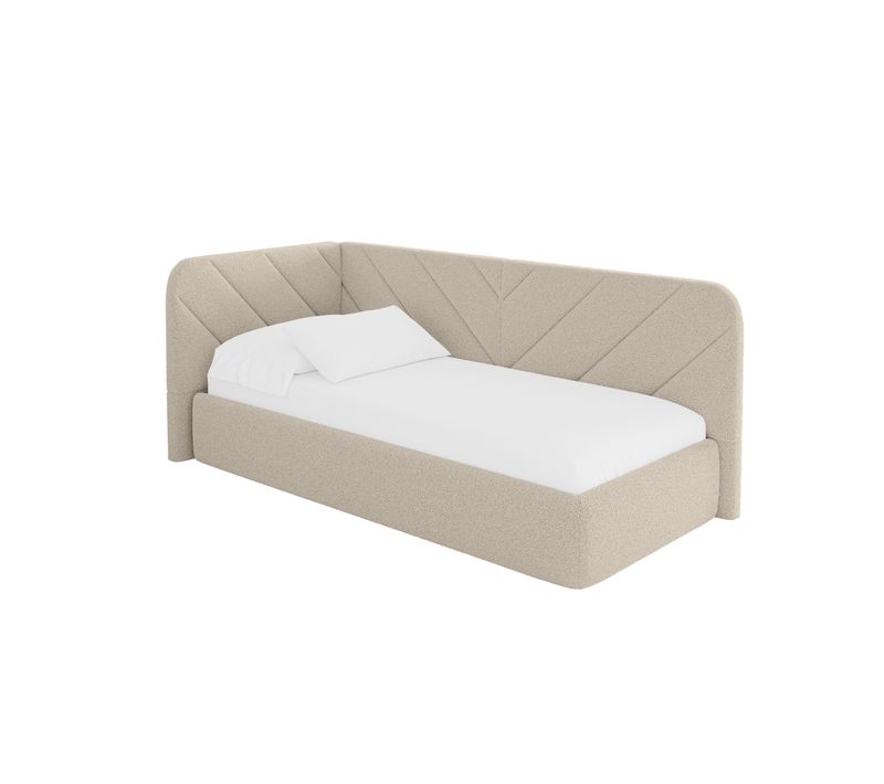 Lit Adolescent Droit Avec Rangement Fiky 90x200cm Beige Foncé En Bouclé