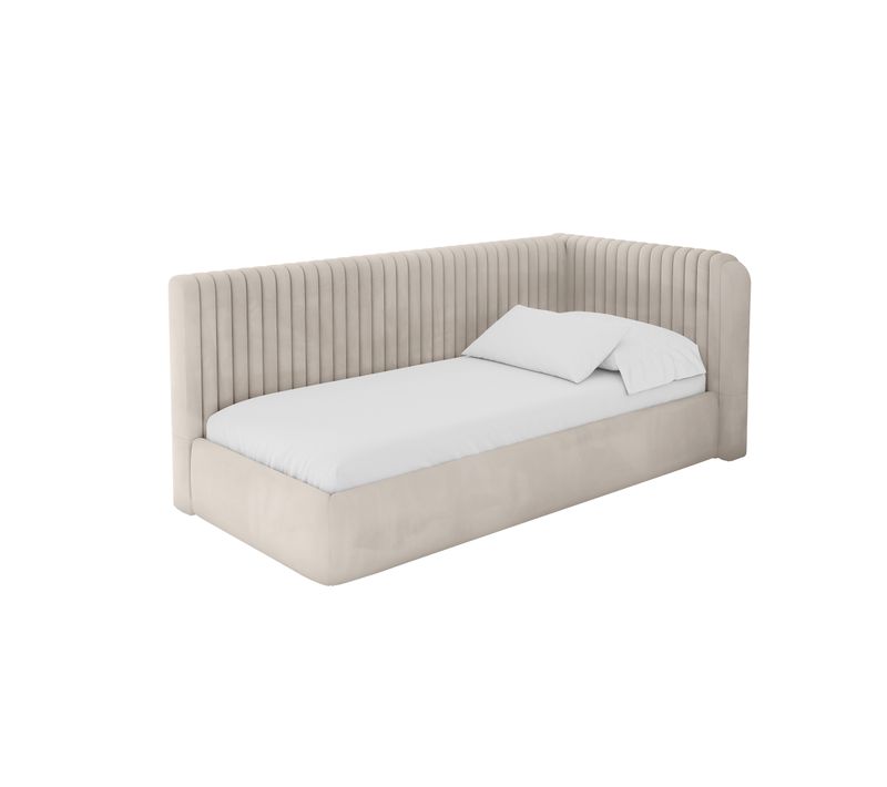 Lit Adolescent Gauche Avec Rangement Aury 80x200cm Beige En Velours