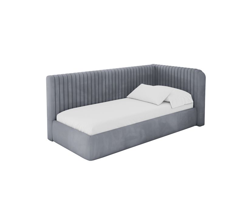 Lit Adolescent Gauche Avec Rangement Aury 100x200cm Gris En Velours