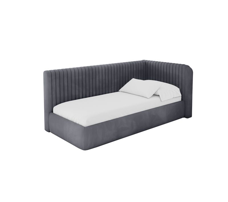 Lit Adolescent Gauche Avec Rangement Aury 80x200cm Gris Foncé En Velours