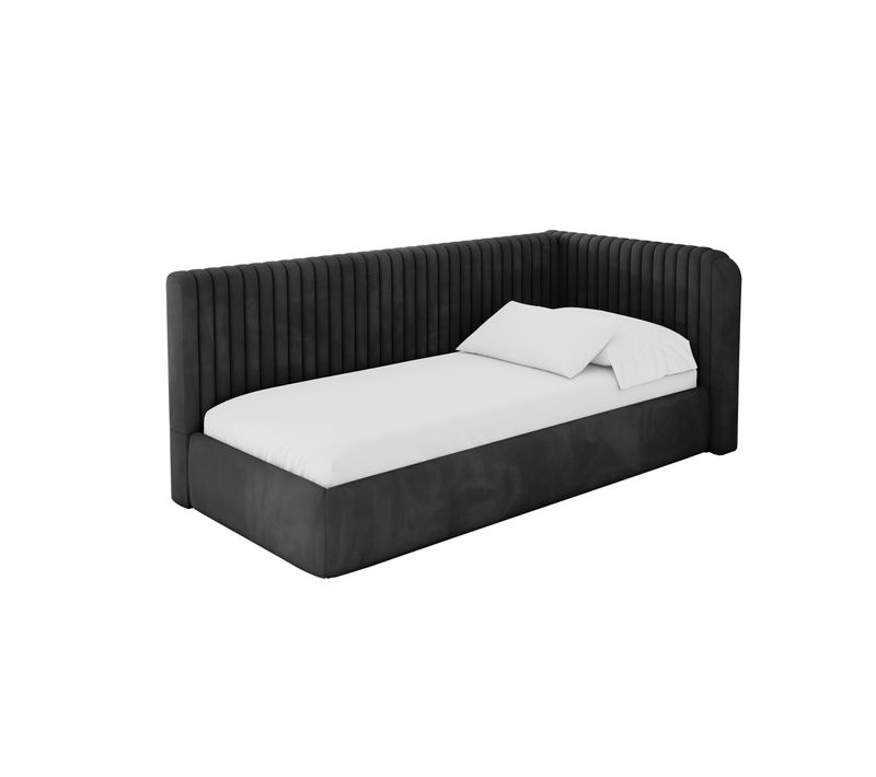 Lit Adolescent Gauche Avec Rangement Aury 100x200cm Noir En Velours