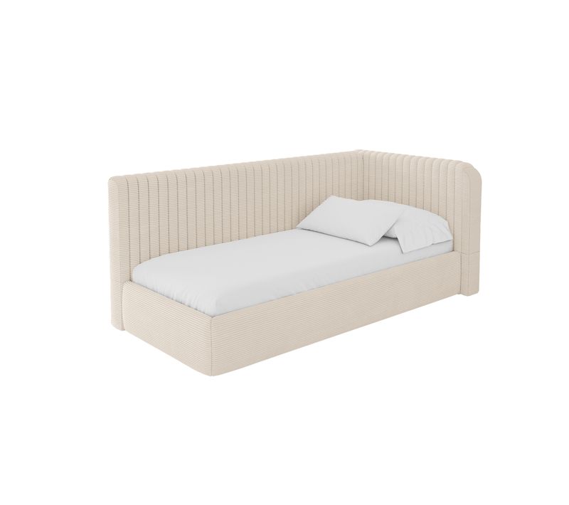 Lit Adolescent Gauche Avec Rangement Aury 80x200cm Beige En Velours Côtelé