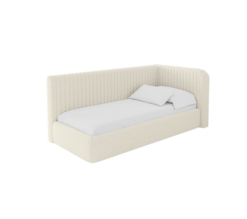 Lit Adolescent Gauche Avec Rangement Aury 80x200cm Beige En Bouclé