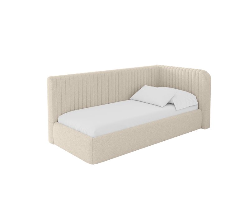 Lit Adolescent Gauche Avec Rangement Aury 80x200cm Beige Foncé En Bouclé