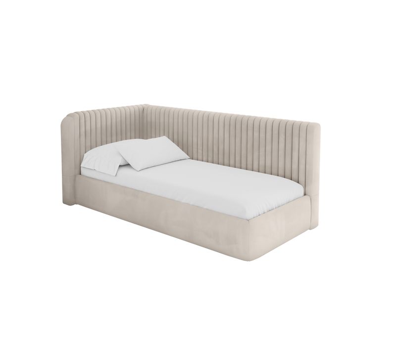 Lit Adolescent Droit Avec Rangement Aury 90x200cm Beige En Velours