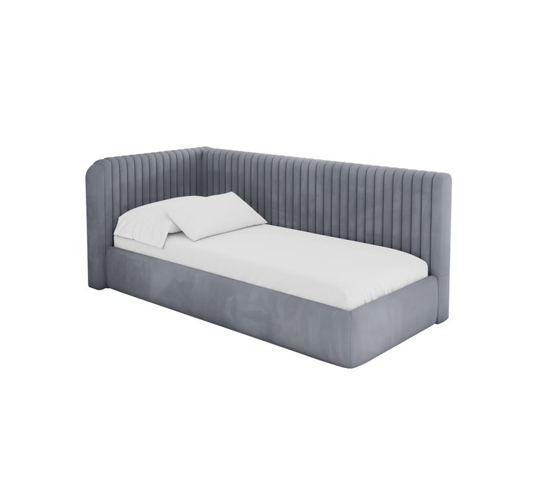 Lit Adolescent Droit Avec Rangement Aury 100x200cm Gris En Velours