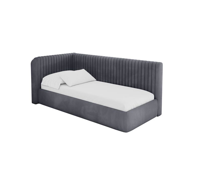 Lit Adolescent Droit Avec Rangement Aury 80x200cm Gris Foncé En Velours