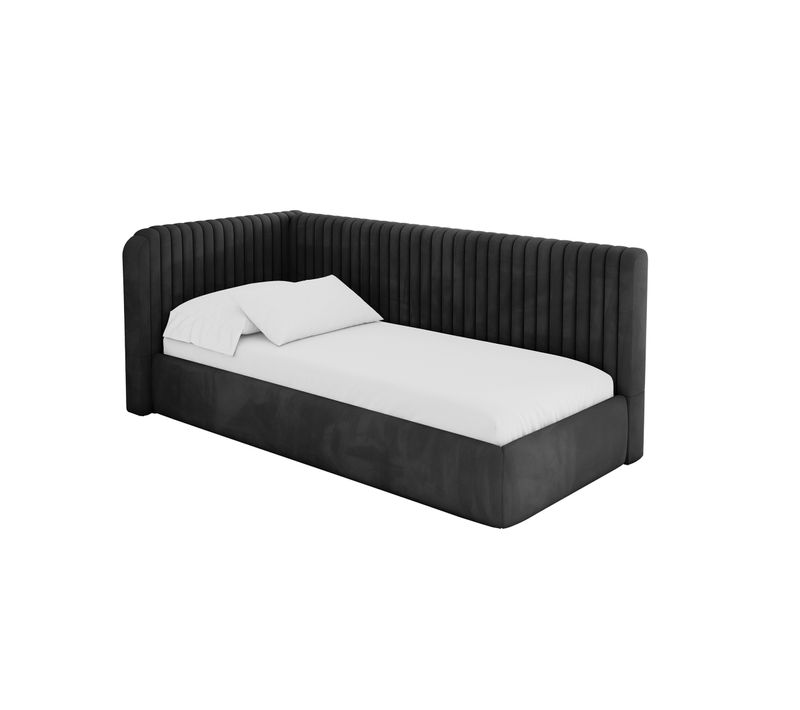 Lit Adolescent Droit Avec Rangement Aury 80x200cm Noir En Velours