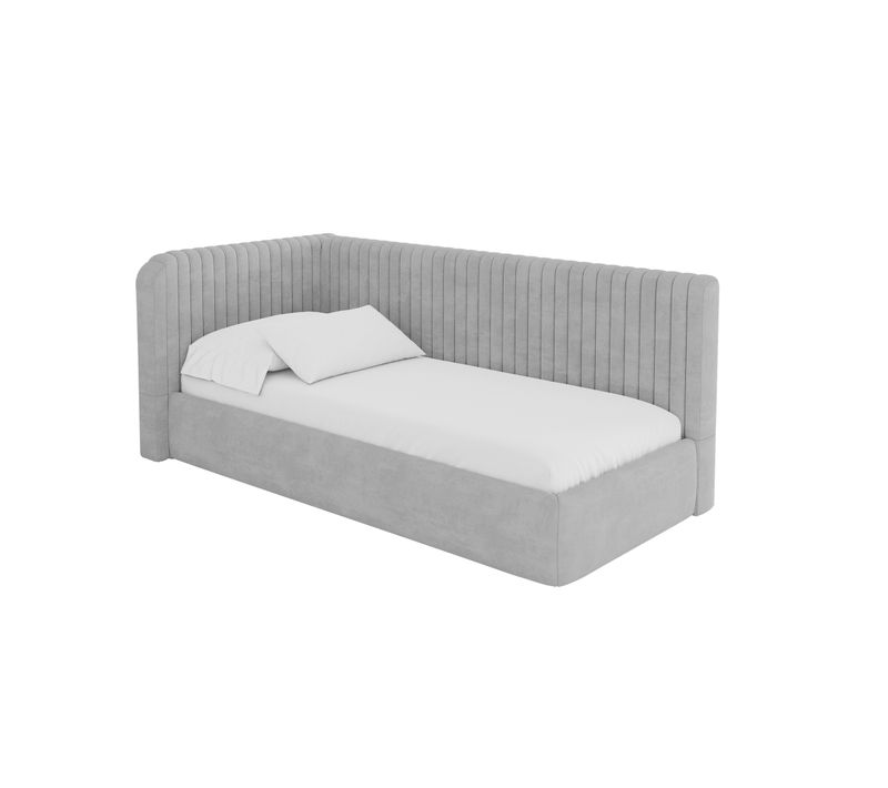 Lit Adolescent Droit Avec Rangement Aury 90x200cm Gris Cendré En Velours