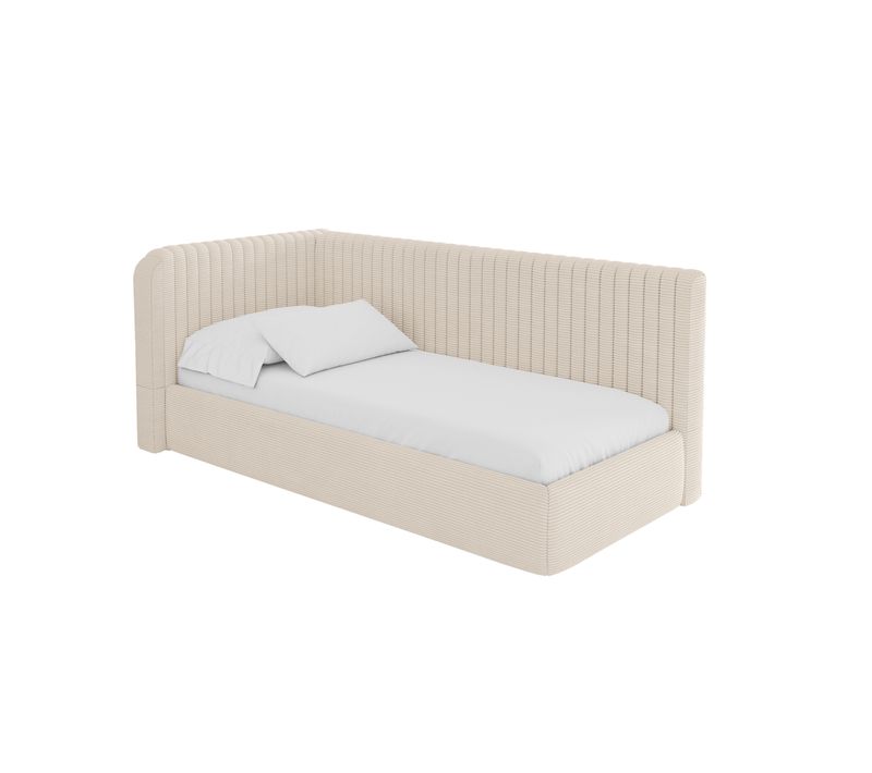 Lit Adolescent Droit Avec Rangement Aury 80x200cm Beige En Velours Côtelé