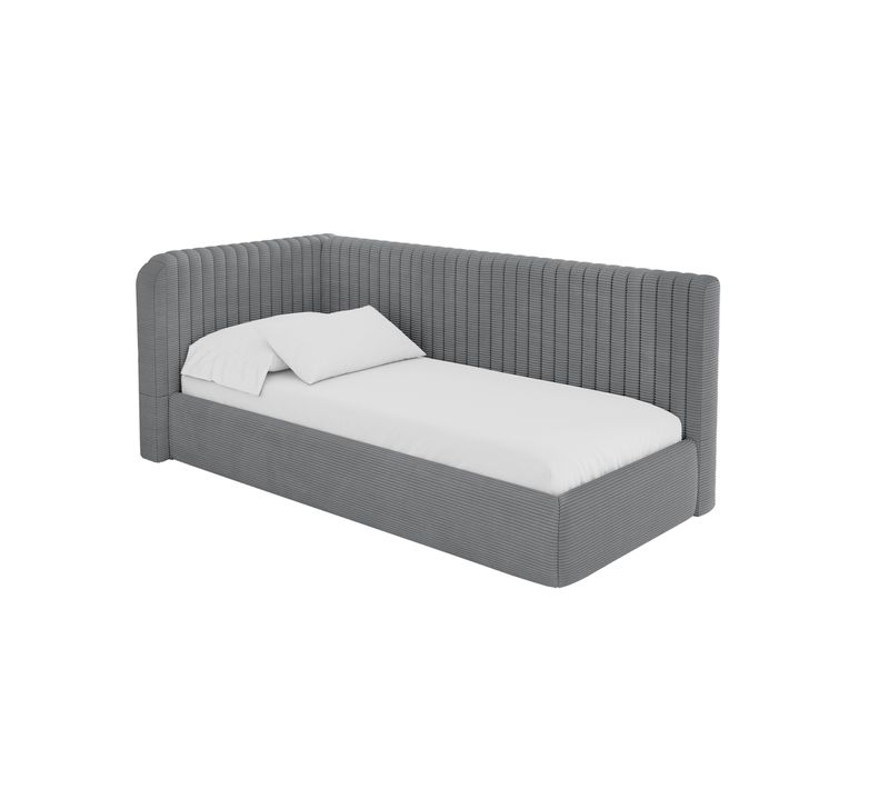 Lit Adolescent Droit Avec Rangement Aury 80x200cm Gris Foncé En Velours Côtelé
