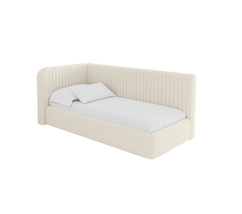 Lit Adolescent Droit Avec Rangement Aury 90x200cm Beige En Bouclé