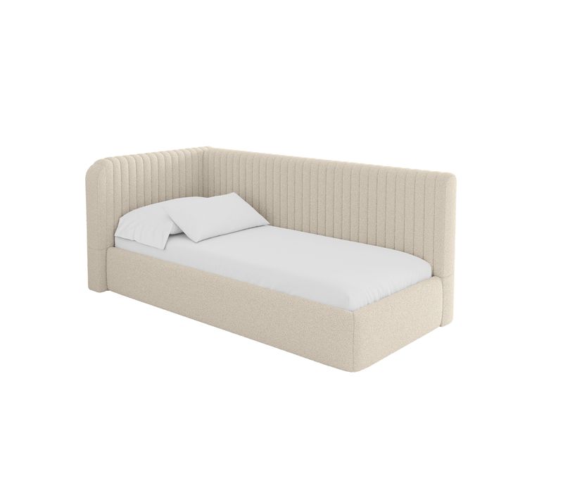 Lit Adolescent Droit Avec Rangement Aury 80x200cm Beige Foncé En Bouclé