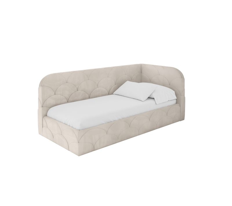 Lit Adolescent Gauche Avec Rangement Elry 90x200cm Beige En Velours