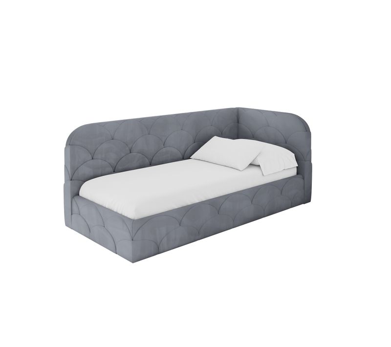 Lit Adolescent Gauche Avec Rangement Elry 90x200cm Gris En Velours